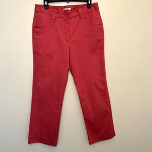 LA REDOUTE Cotton High Rise Cropped Straight Leg Curved Pocket Pants, Pink- 10